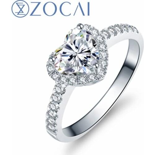 ZOCAI Carat Diamond Effect Heart Cut Shape 0.44 CT Certified D-E/VS Diamond Engagement Women Ring 18K White Gold (Au750) W02994