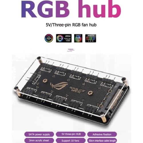10 Ports RGB Fan HUB PC Computer Desktop 5V 3PIN ARGB Extension Splitter SATA Power Adapter for Gigabyte MSI ASUS