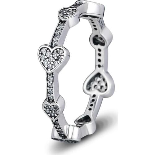 100% Authentic S925 Sterling Silver Alluring Hearts Ring, Clear CZ Rings for Women Girls Elegant Fine Jewelry Wholesale