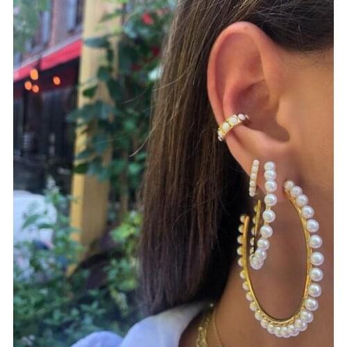2019 new design trendy jewelry Fresh sea Pearl beads Round circle hoop earring gold filled gorgeous bridal women gift earrings