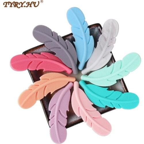 TYRY.HU 5 pieces Feather Silicone Beads Baby Teether Silicone Teething Beads Loose Beads Baby Teether Pendant BPA Free