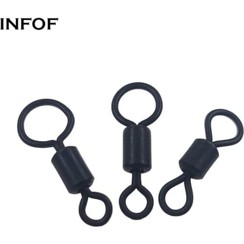 INFOF 50PCS Big Eye Fishing Swivels Matte Black Carp Fishing Accessories Swivel Hook Lure Fishing Connector Rolling Swivels