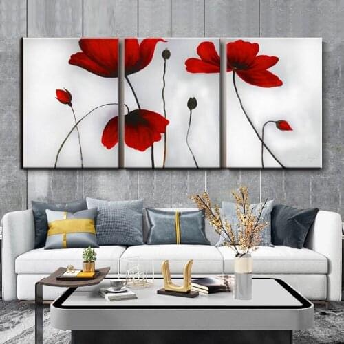 3 pcs 5D Diy Diamond Painting Abstract poppy Fiery-red Blooming Flower Cross Stitch Kit Full Drill Embroidery Mosaic Triptych