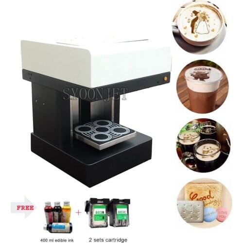 Automaric 4 cups Coffee Printer with free edible ink with Wifi for Cappuccino Cake Bread Macaron Selfie printing machine