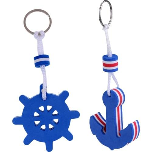 2-Piece Pack - Keychain, Floating, As Gift Ideal For Boating Water Sports Enthusiastic (Anchor And Rudder Shaped, Blue)