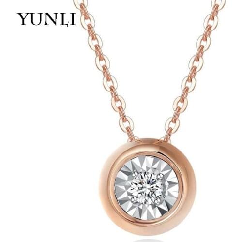 YUNLI Real 18K Gold Pendant Necklace Natural Diamond Lucky Bubble Design Pure AU750 Chain for Women Fine Jewelry Gift