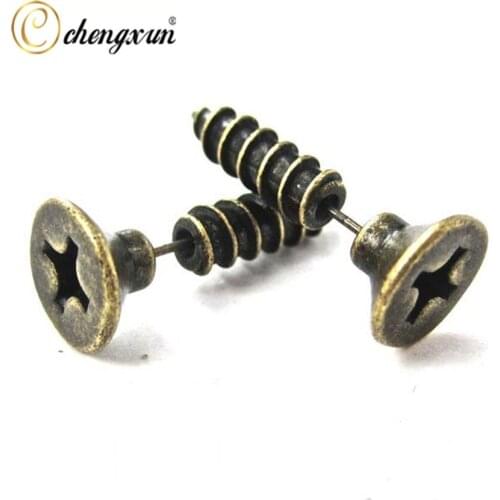 CHENGXUN Hip-Hip Earring Youth Men/Women Ear Piercing 3D Cross Screw Helix Nail Shape Post Stud Earrings Fashion Punk Jewelry