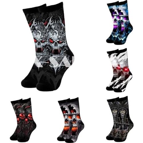 Skull Head Viking Trippy 3D Fashion Long High Socks Cycling Casual Novelty Men Women Cotton Funny Colorful Leg Calf Cotton-8