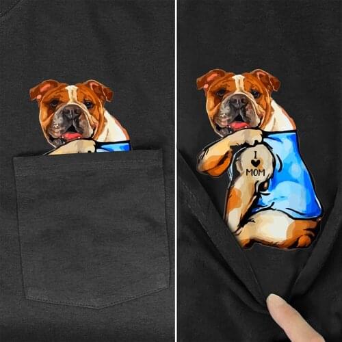 CLOOCL Black Cotton T-Shirts Fashion Pocket Bulldog I Love Mom for Dog Lover 3D Printed T-Shirts Casual Hip Hop Tops Funny Tees