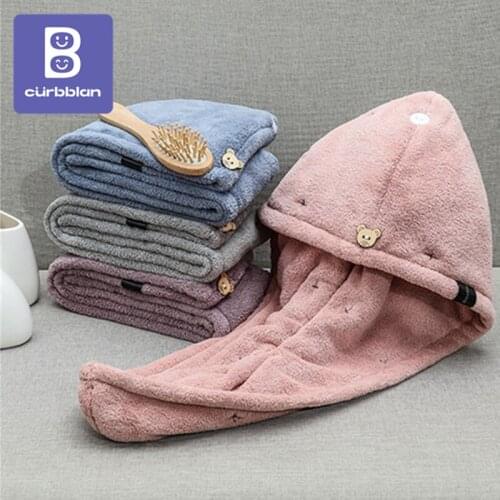 Curbblan Hair Dry Cap Absorbent Double-layer Thicker Micron Microfiber Bath Towel Home Drying Hair Towels Bathroom In Stock