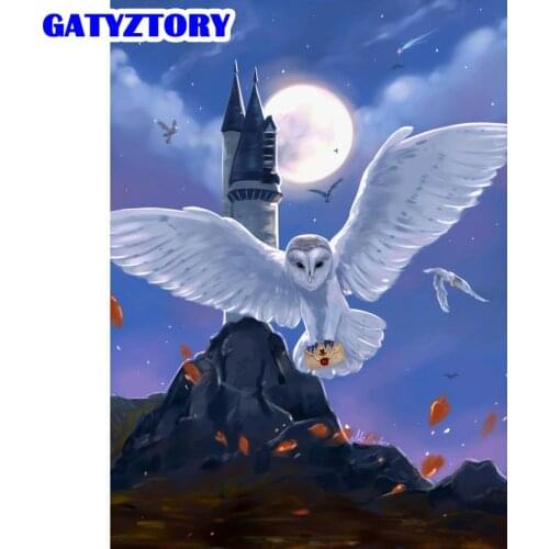 GATYZTORY DIY Pictures By Number White Owl Kits Drawing On Canvas Animal HandPainted Painting Picture Art Gift Home Decor