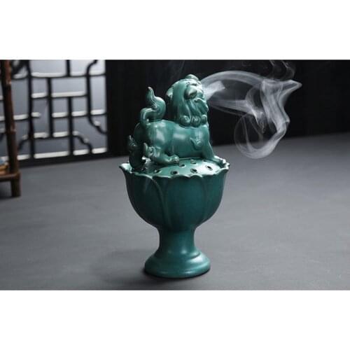 Folk / Vintage / lion Decoration incense burner burning incense holder incense backflow burner waterfall Decor Lotus, lion, Zen