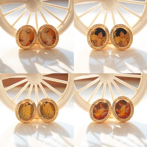 Gustav Klimt The Kiss Art Painting Earrings Retro Statement Stud Earrings Women Handmade Jewelry Original Punk Female Jewels New