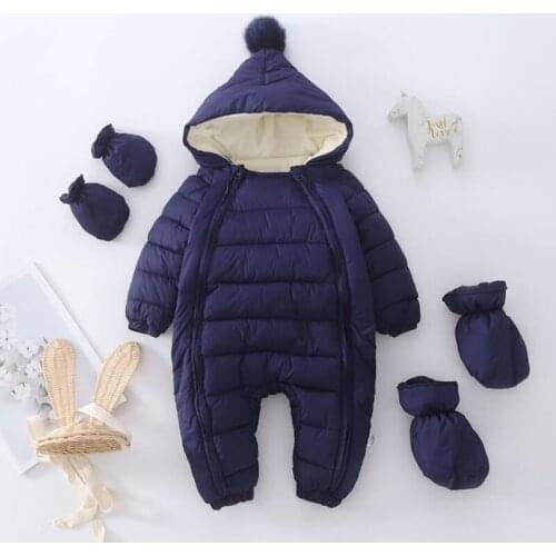 Newborn Baby Jumpsuit Hooded Plus Velvet Warm Baby Boys Snowsuit Suit Baby Girl Cotton Overalls Rompers