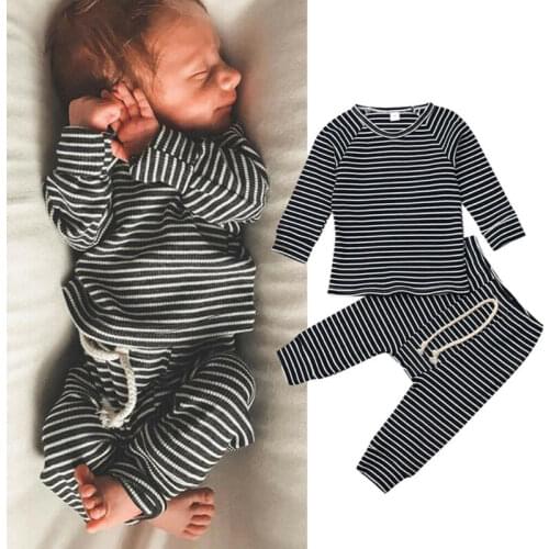 2Pcs Newborn Toddler Infant Baby Boy Girl Clothes Striped T-shirt Tops +Pants Leggings Outfit Set Long Sleeve Clothing Sets
