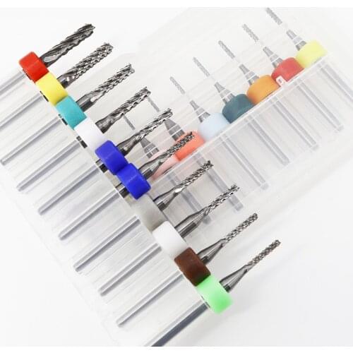 10pcs PCB Milling Cutter 0.6/2/2.1/2.2/2.4/2.5mm 3.175mm shank Corn Router Bit Tungsten Carbide Mini CNC Engraving Bit End Mills