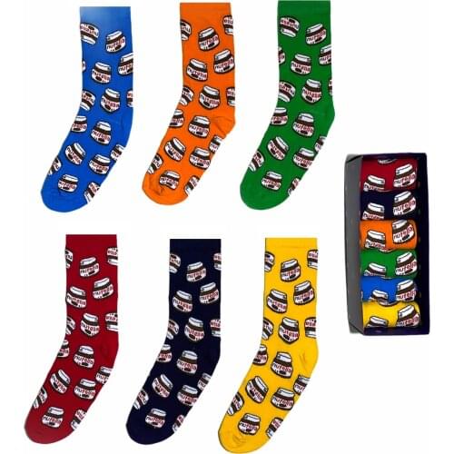 Colorful Patterned Nutella Theme Fun Cheerful Women Men Socks 6 Pieces Unisex Socks
