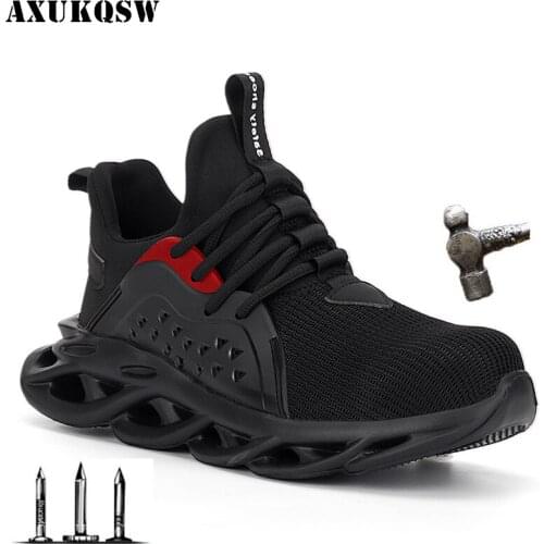 Summer Safety Shoes Men Boots Anti-Smashing Construction Work Sneakers Lightweight Steel Toe Cap Work Shoe Lace Up Hiking Shoes