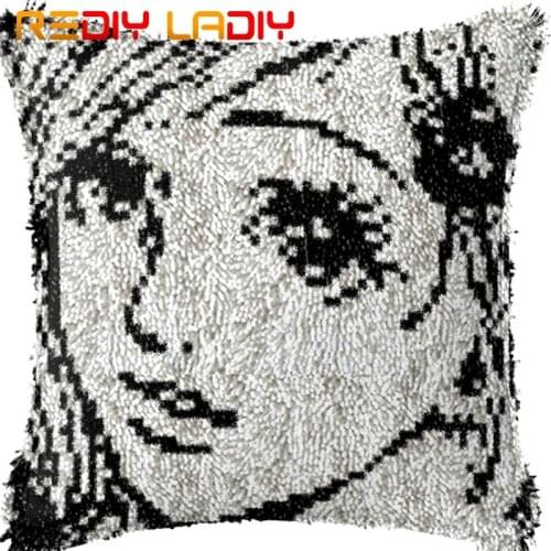 Latch Hook Cushion Beauty Girl Pre-Printed Canvas Cushion Cover Acrylic Yarn Crochet Pillow Case Kits Hobby & Crafts Home Decor