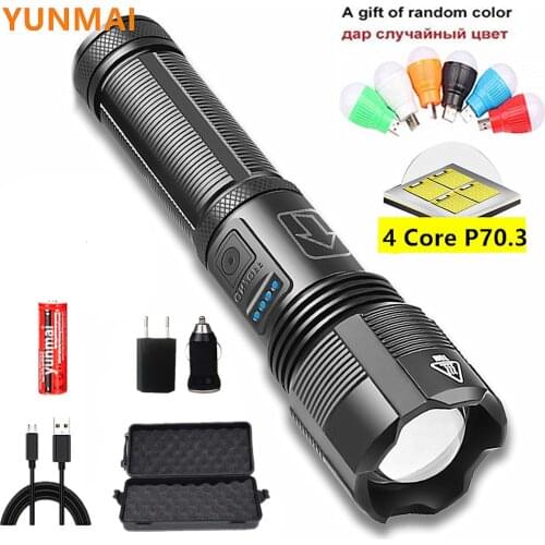 100000LM 4 Core P70.3 LED Flashlight Super Bright Outdoor Adventure Light with Battery Display 5 Lighting Modes for Camping GIFT