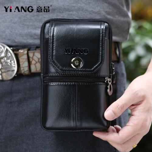 2021 New Mens Genuine Leather Cowhide Vintage Belt Pouch Purse Fanny Pack Waist Bag For 6.5" Cell Mobile/Phone Case Cover Skin