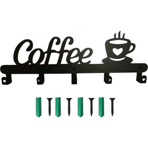 Wall Mounted With 5 Hooks Display Storage Easy Install Home Kitchen Office Space Saving Coffee Cup Rack Cupboard Carbon Steel