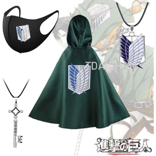 Attack on Titan Cloak Scout Legion Necklace Mask Anime Cosplay Costume Wings of Liberty Halloween Anime Clothes 3pcs Sets 2021