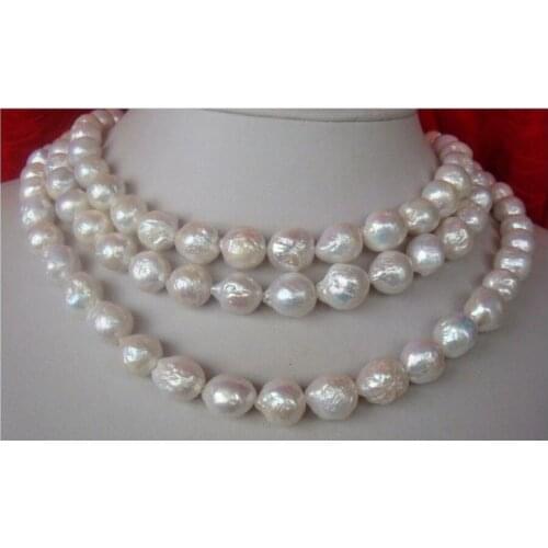 Jewelry Free Shipping classic 12-13mm baroque white pearl necklace 38inch 14k