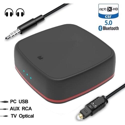 Portable bluetooth 5.0 CSR8675 Aptx HD low latency stereo audio Spdif optical toslink Aux 3.5mm transmitter receiver transceiver