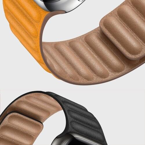Leather Link For Apple watch band 40mm 44mm 42mm 38mm 44 mm 1:1 original Magnetic Loop bracelet iWatch series 6 5 4 3 SE strap