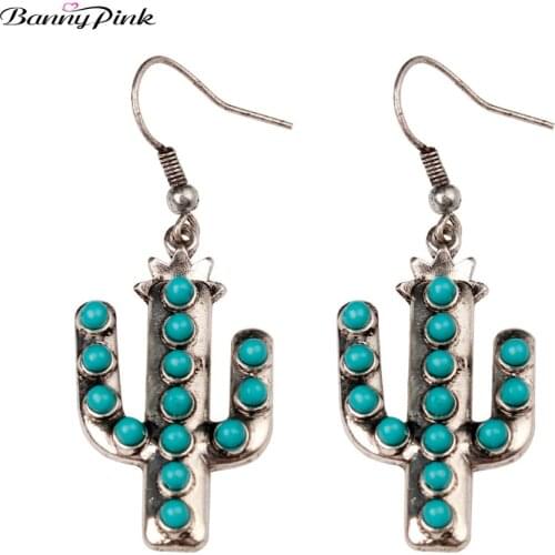 Banny Pink New Hope Cactus Pendant Earrings For Women Bohemia Beads Statement Dangle Earrings Wild Free Alloy Earrings Pendiente