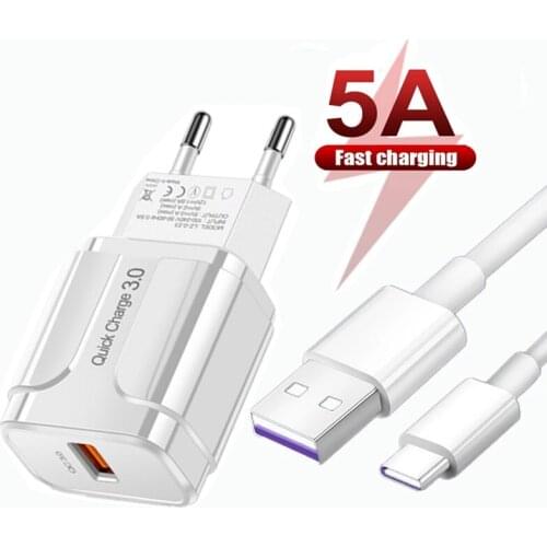 Super Charge Fast Charger Wall Charger Type C Cable For Xiaomi 11 10 POCO F3 M3 X3 Redmi Note 8 9 Pro QC3.0 Phone Charge Adapter