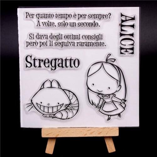 Italian word Rubber Silicone Clear Stamps for Scrapbooking Tampons Transparents Seal Background Stamp Card Making Diy Alice girl