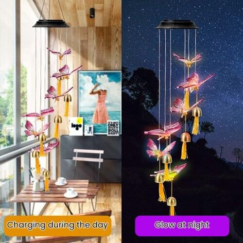 Solar Windchime Light Solar Power Changeable Color Light hanging lamp Crystal Butterfly for Home Yard garden decoration outdoor