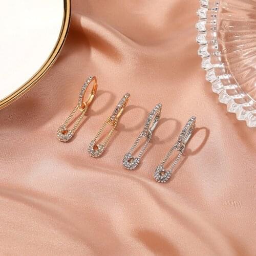 U-Magical Luxury Metal Long Paper Clip Dangle Earings for Women Japanese Rhinestone Hollow Metallic Earings Jewelry Pendientes