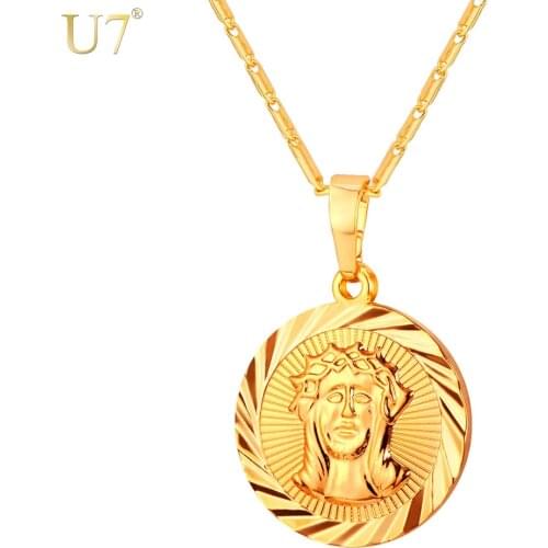 U7 Cross Jesus Piece Necklace & Pendant Fashion Jewelry Gold/Silver Color Round Colar Cross Women/Men Jewelry P629