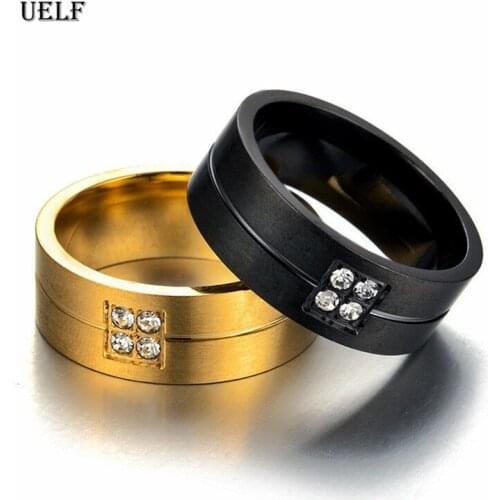 Uelf 8mm Classic Wedding Bands Ring for Women / Men Love Synthetic CZ Jewelry Anillos