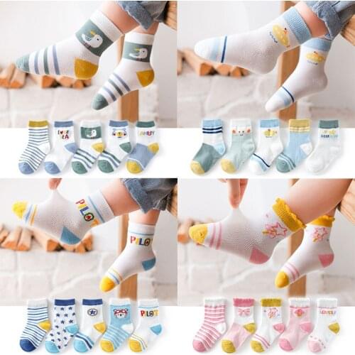 Spring Summer Children Socks Thin Breathable Mesh Baby Socks for 0-12 Years Old Boy Girls Kids Socks 5 Pairs/lot Ruffle Socks