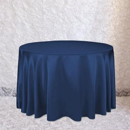 High Quality Navy Satin Round Tablecloth For Wedding/Party/Banquet Decoration