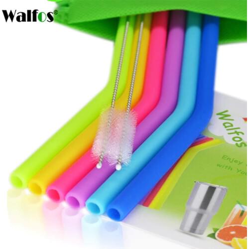 WALFOS 6 pieces Reusable Silicone drink Straws Food Grade Regular Size for drinking