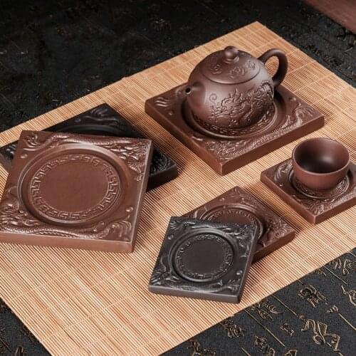 Yixing Double Dragon Purple Clay Teapot Tray Cup Saucer Pot Holder Heat Insulation Coaster Kungfu Tea Ceremony Tea Accessories