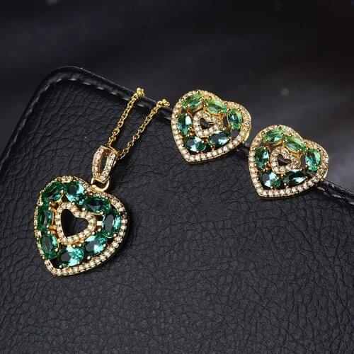 Jewelry Set Rose Gold white Copper Heart Set In AAA Cubic Zirconia Necklace Earrings Wedding Crystal Women Fashion Jewelry Gift