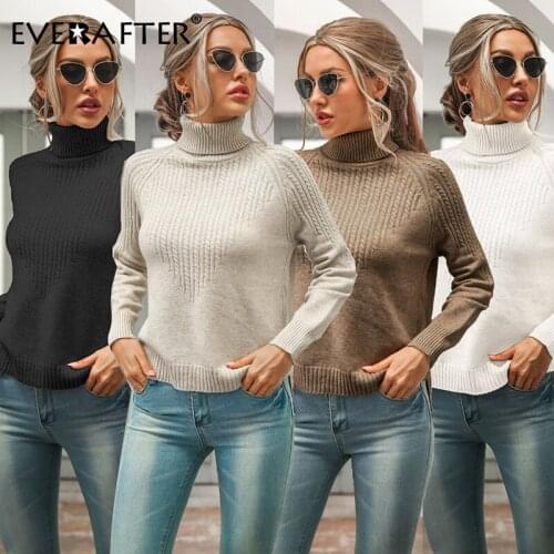 EVERAFTER Turtleneck Split Knitted Sweater Women Pullover Autumn Winter Long Sleeve Elegant Slim Solid Jumper Casual Sweaters