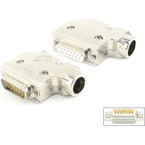 1Pcs gold-plated 5U solid core DB15 pin welding plug two rows of male and female COM parallel port 90 degree bent iron shell