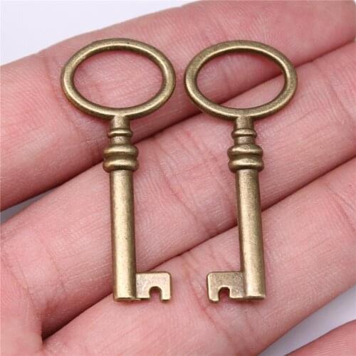 WYSIWYG 10pcs Charms 41x17mm Key Charms For Jewelry Making DIY Jewelry Findings Antique Bronze Color Alloy Charms Pendant