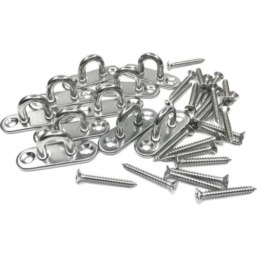 10Pcs Ceiling Hook 304 Stainless Steel Ring Hooks Pad Eye Plate,Marine Hardware Staple Hook Loop with Screws