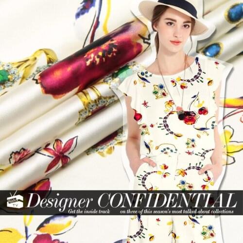 118cm wide 93% silk & 7% spandex 19mm print silk satin fabric for dress shirt clothes 524