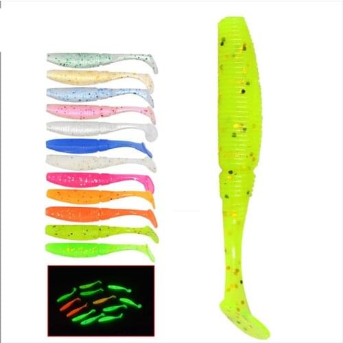 15pcs/Lot Soft Lumious Lures Silicone Bait T Tail 5cm 1g Goods For Fishing Sea Fishing Pva Swimbait Wobblers Artificial Tackle