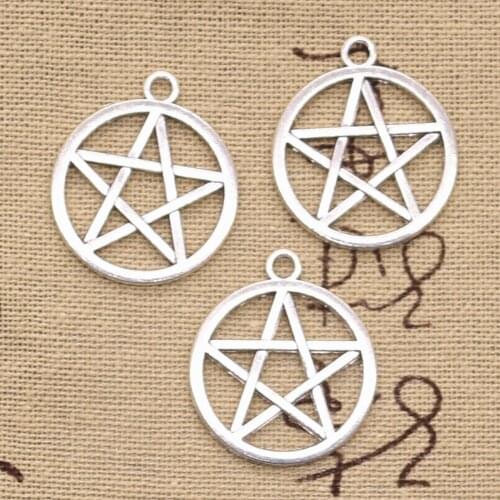 15pcs Charms Star Pentagram 24x24mm Handmade Craft Pendant Making fit,Vintage Tibetan Silver color,DIY For Bracelet Necklace