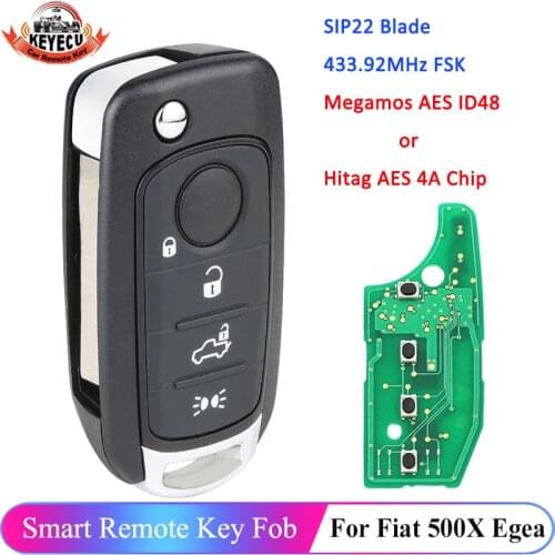 KEYECUReplacement Flip Remote Key fob 4 Buttons for optional 434MHz HITAG AES 4A/48 Chip for Fiat 500X Egea Tipo 2016 2017 2018